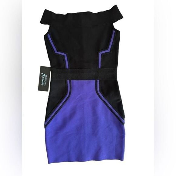Guess by Marciano Bandage off shoulder Dress XS NWT black and purple mini - Picture 4 of 12